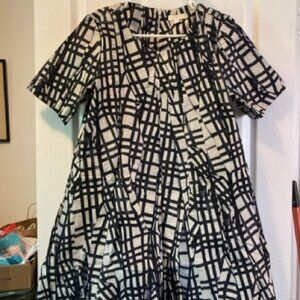 Geometric print dress w/ godet-style panels